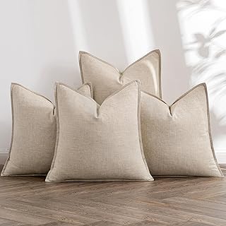 MIULEE Beige Linen Pillow Covers Pack of 4 Decorative Natural Solid Thro...
