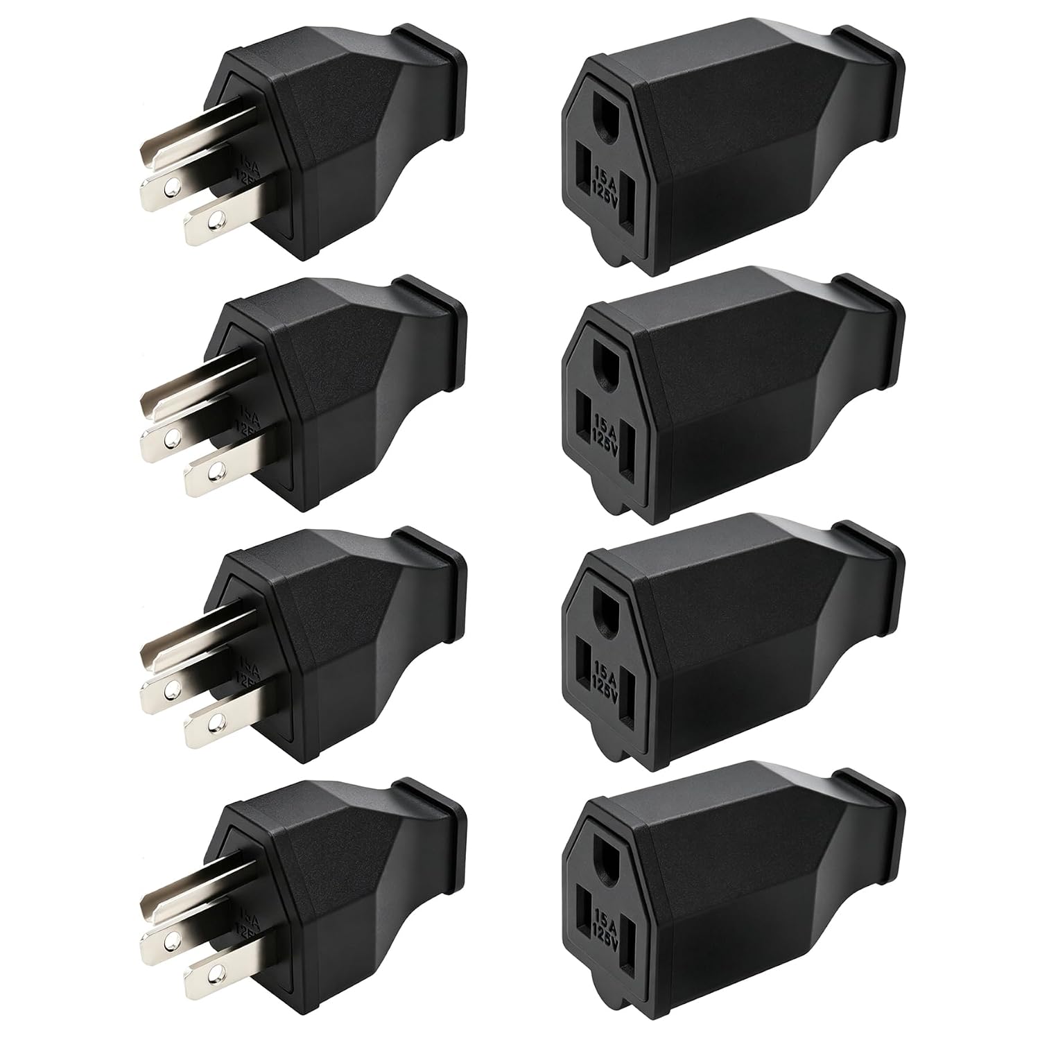 RTNILT Extension Cord Ends Male and Female Repair Replacement, 4-Set | Electrical Plug 3 Prong, Extension Cord Connector for 16/18 AWG Wire, 125V 15A 2 Pole 3 Wire Straight Blade
