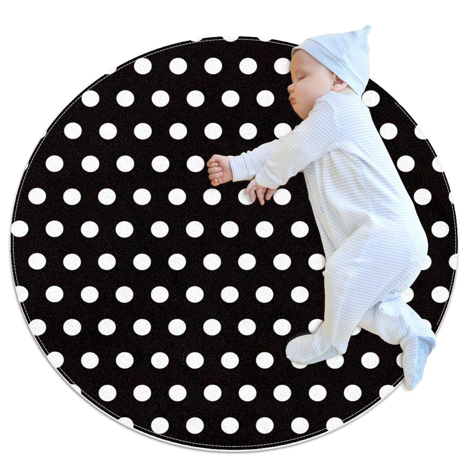 Tapis de salle de bain antidérapant rond 1m | Petit tapis de chambre à pois