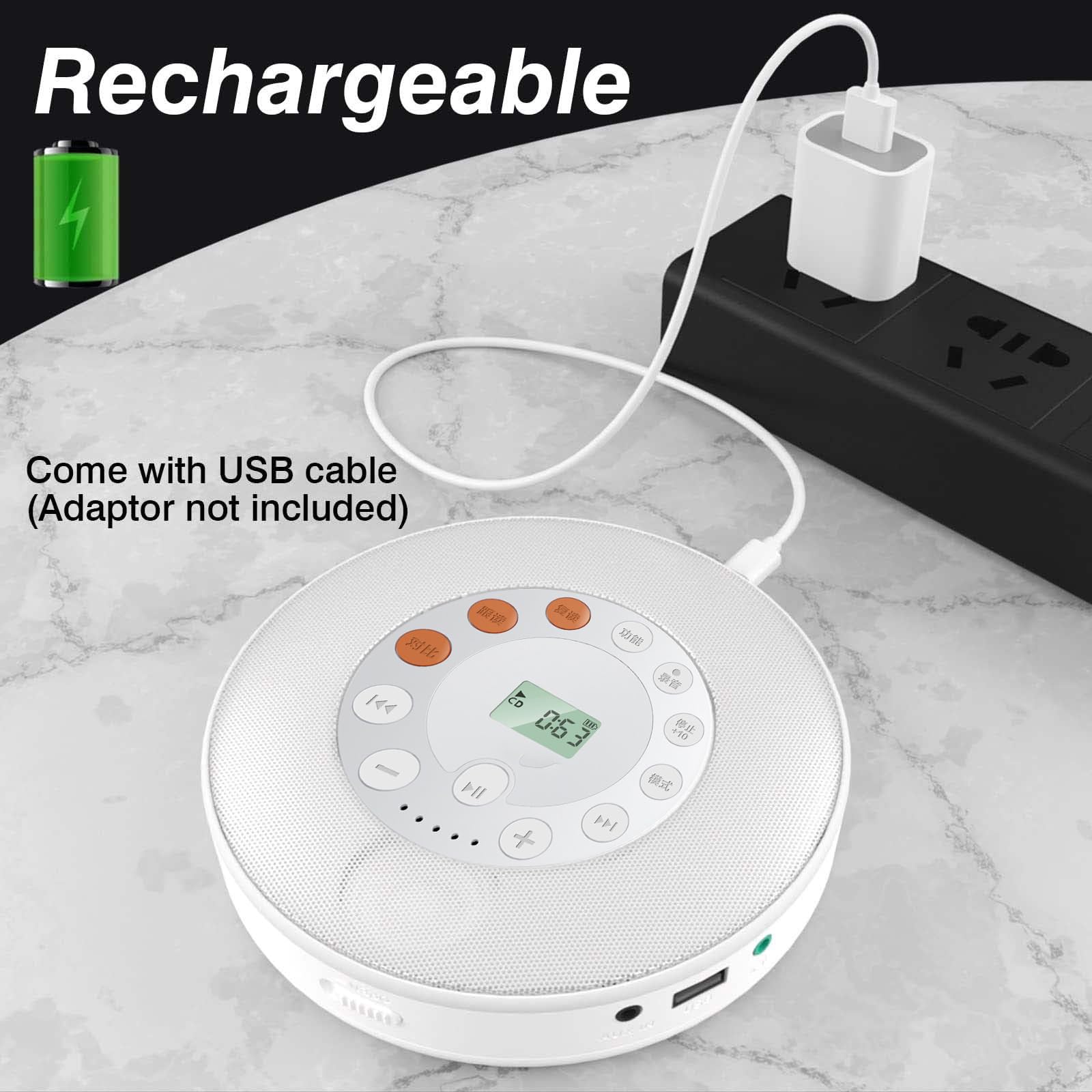 Lettore CD Bluetooth Portatile, Lettore CD Bluetooth Portatile Ricaricabile, Boombox Audio Domestico con Altoparlante Stereo e Display LCD, Lettore CD Musicale Compatto Ricaricabile per Auto/Viaggio