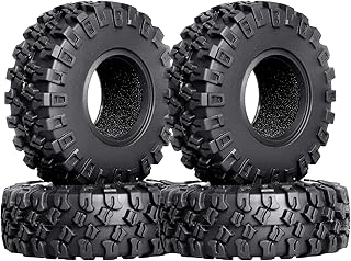 Hobbypark Soft Rubber SCX24 Tires 1.0 Rock Crawler for 1/18 TRX4M Axial SCX24 Gladiator Bronco C10 JLU Deadbolt B17 Betty 1/18 1/24 RC Crawler Car, 4PCS (52x20mm)