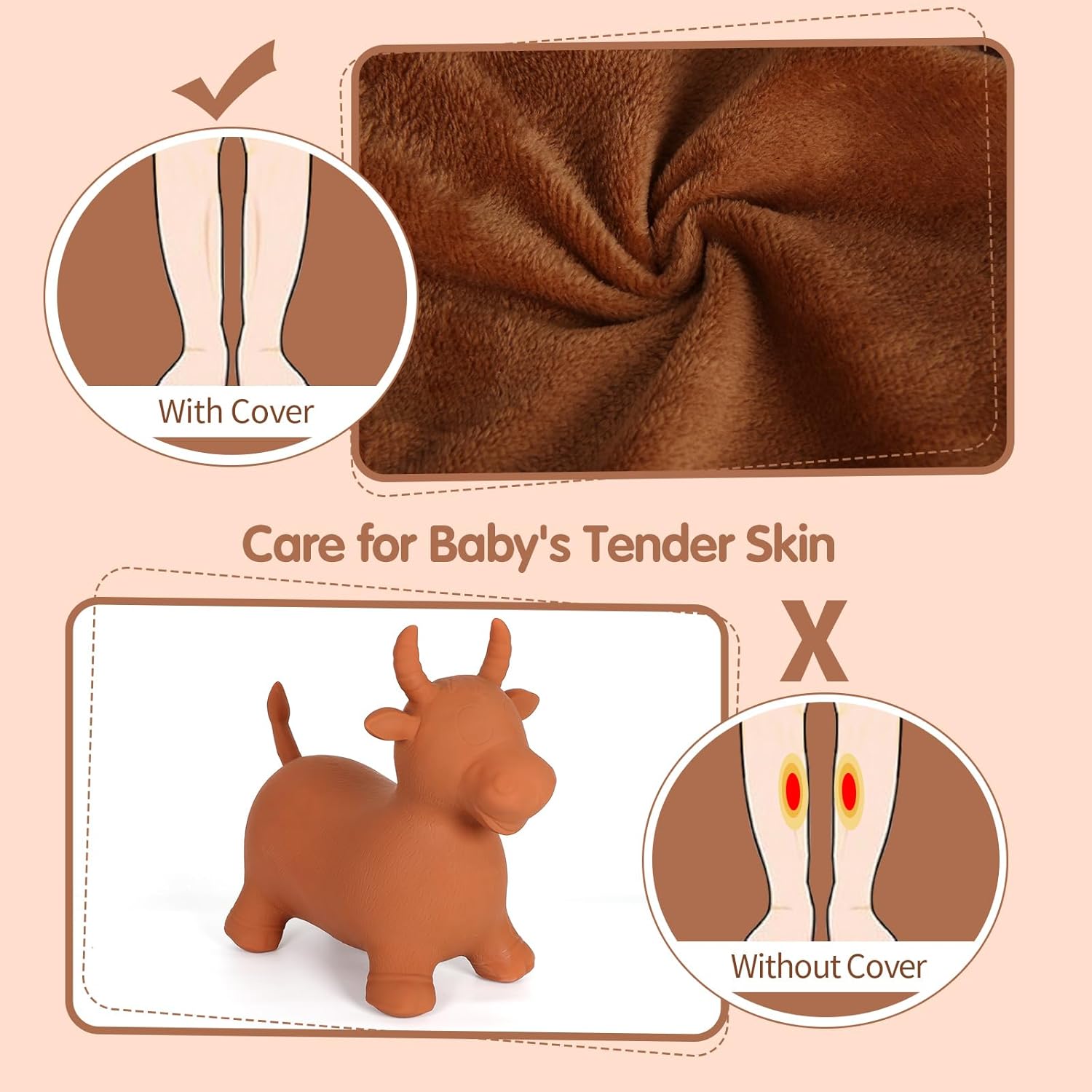 INPANY Bouncy Bull Hopping Toys - Toddler Brown Plush Cow Hopper, Kids Inflatable Farm Animal Hopper Horse, Outdoor Indoor Ride on Rubber Bouncer, Toys for 2 3 4 Year Old Boy Girl Birthday Gifts