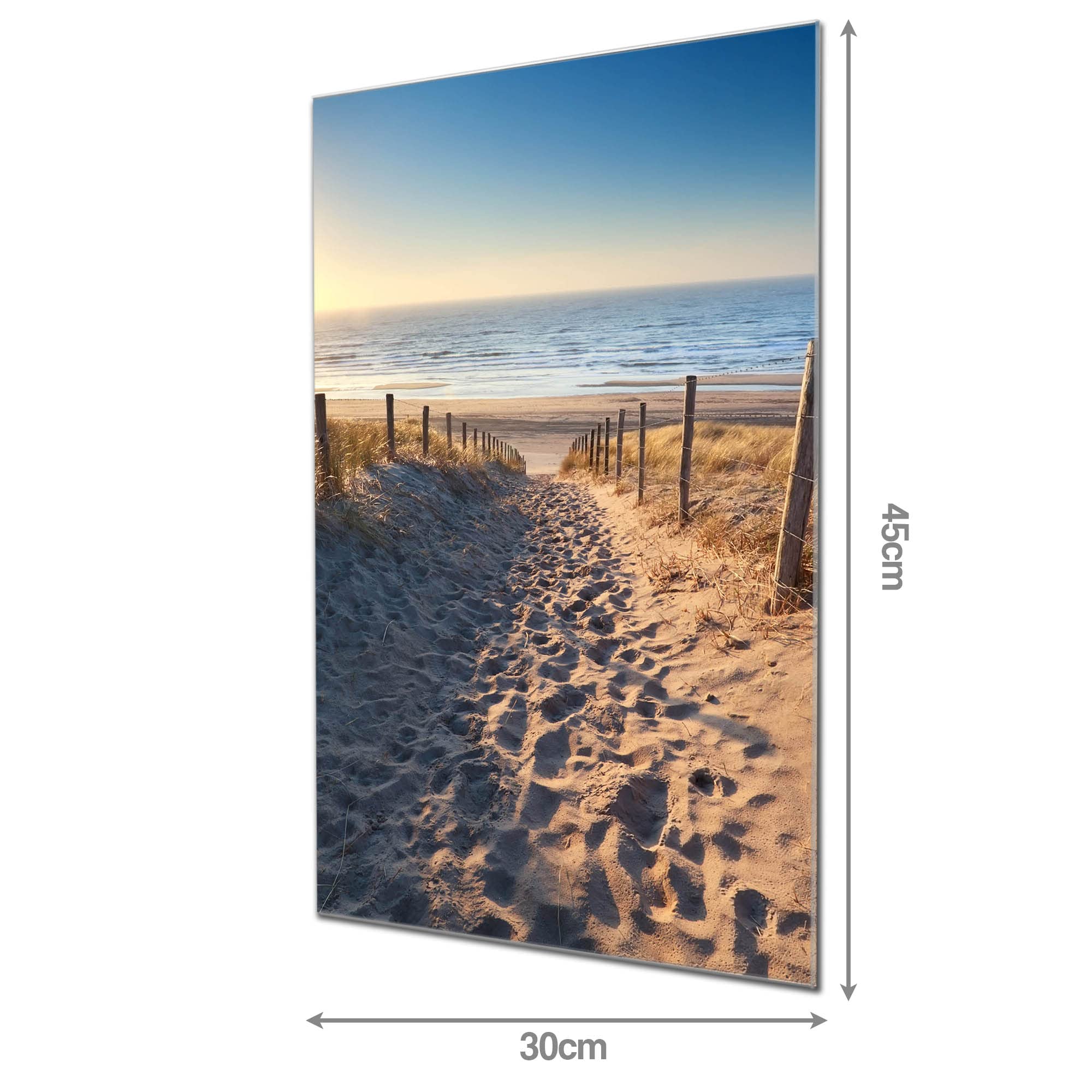 banjado Magnetpinnwand aus Glas 30x45 mit Strand und Meer für Notizen | Maritimes Memoboard für Termine und Erinnerungen, mit Motiv Nordseestrand vom Meer