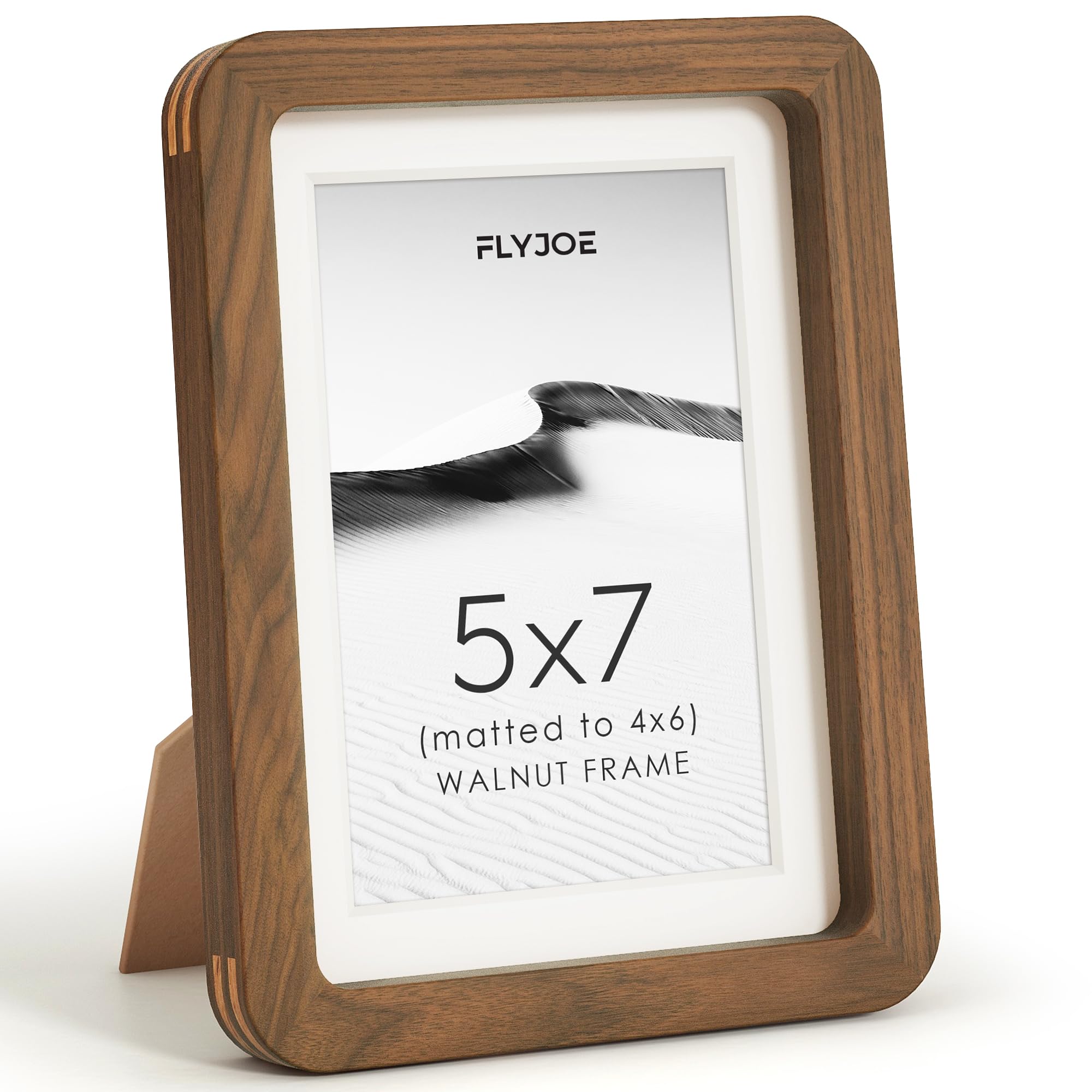 FLYJOE 5x7 Picture Frame, Solid Walnut Wood Frame with Mat for 4x6 Photo
