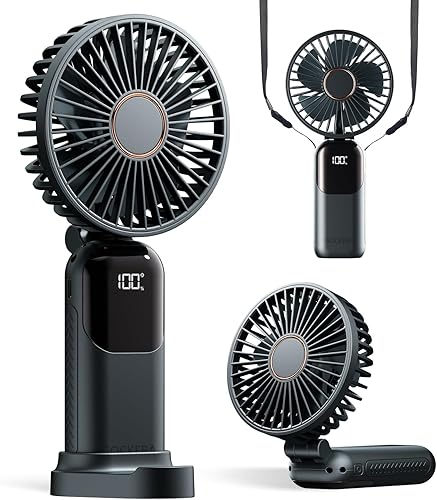 Miniatura 2 de Ventilador portátil, ventilador de batería de 4200 mAh, 5 velocidades y pantalla digital, ventiladores de maquillaje para mujeres con base, Rosa