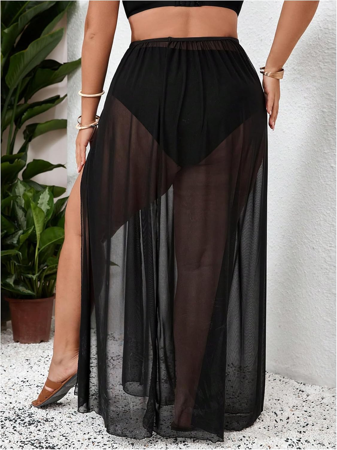SHENHE Women's Plus Size Sheer Mesh Swim Cover Up Skirt Starfish High Slit Maxi Skirts Bathing Suits Coverups - Image 3
