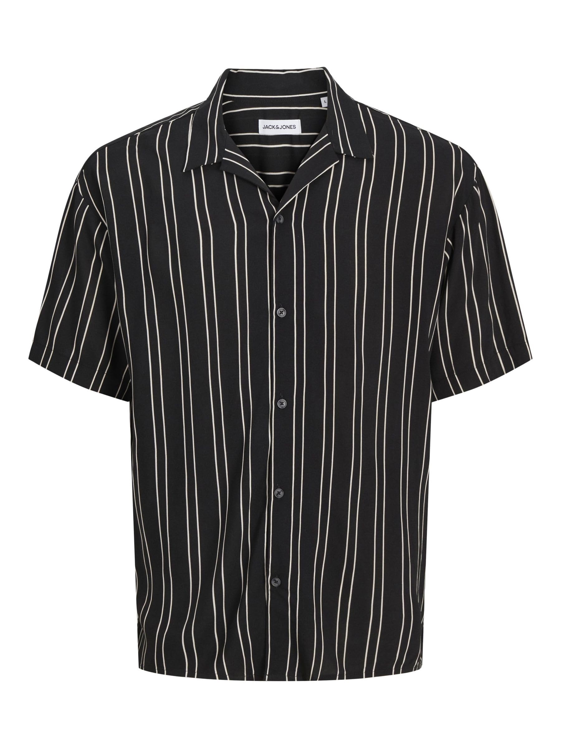 JACK & JONES JJEJEFF Stripe Resort Shirt SS SN, Black, L