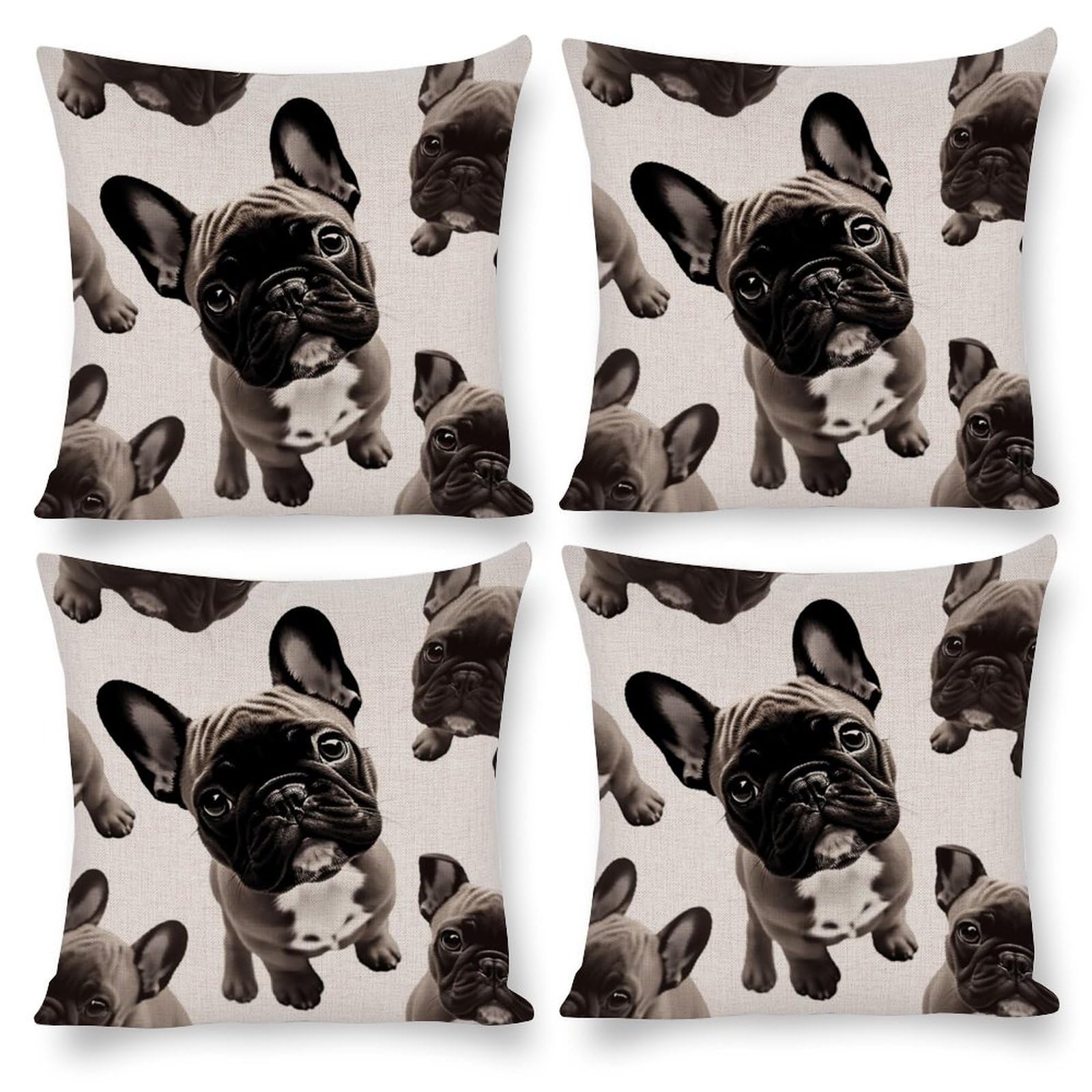 Housse de coussin bouledogue français lavable pour canapé