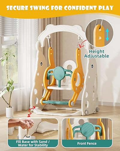 Miniatura 3 de Glaf Juego de tobogán y columpio para niños pequeños 6 en 1, juego para exteriores, tobogán para niños pequeños de 1 a 3 años, juguetes para