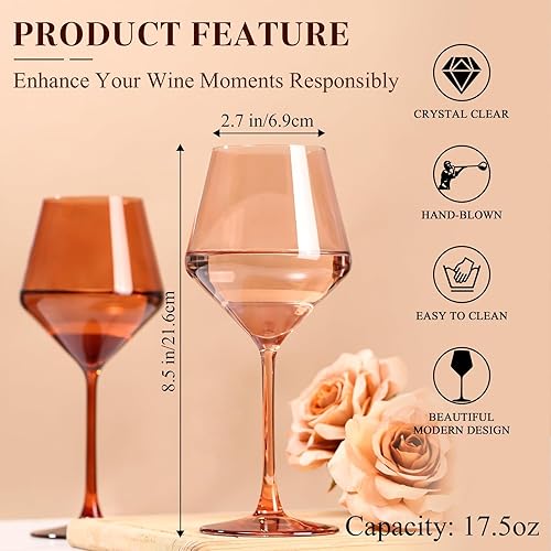 Miniatura 3 de Venus - Juego de 6 copas de vino de colores 17.5 sopladas a mano, copas de vino marrón con tallos altos y largos, elegante cristalería de color