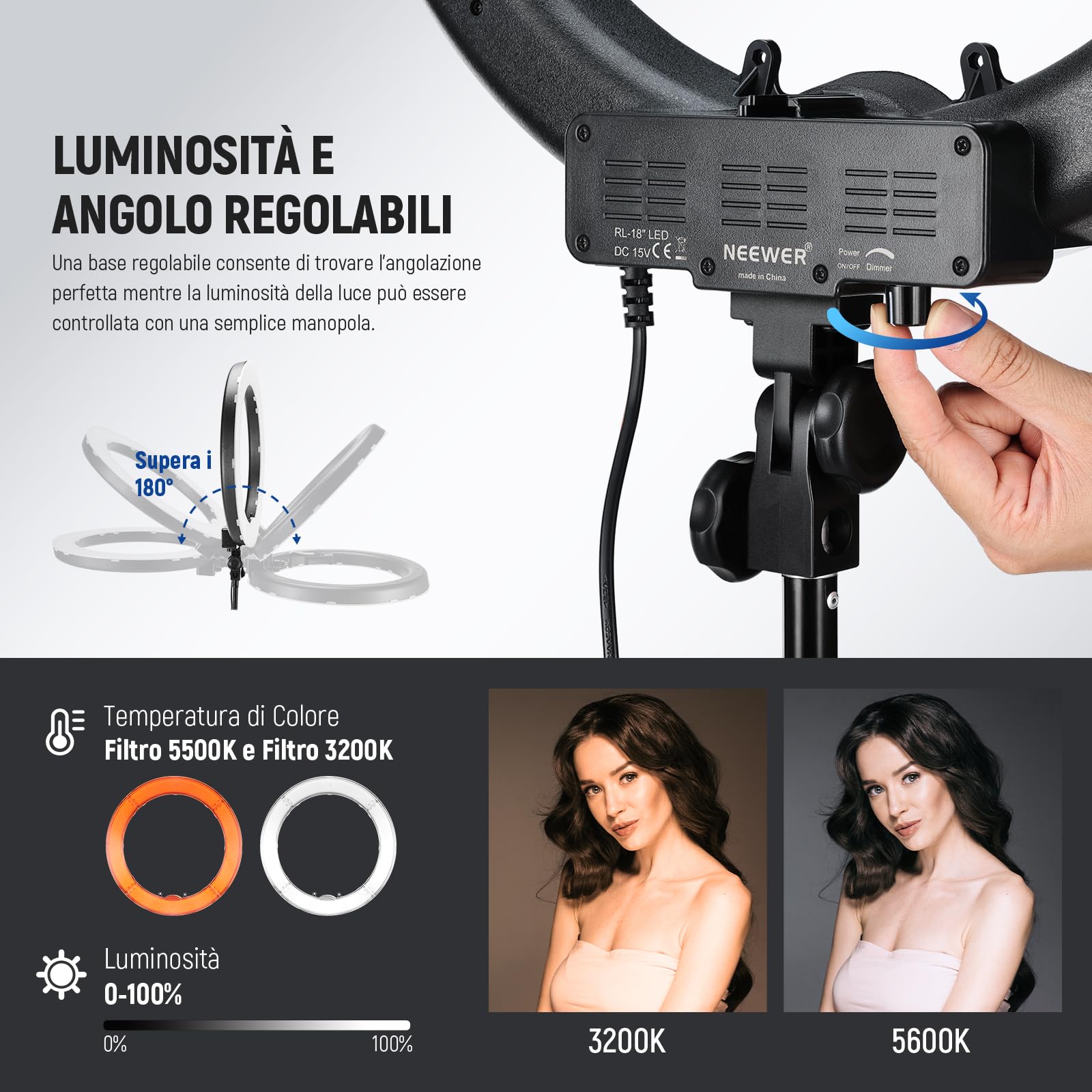 NEEWER Fotostudio Set mit Hintergrund Fotografie & Ringlicht mit Stativ Set: 18 Zoll/45cm Außen 55W 5600K Dimmbare LED Ringleuchte