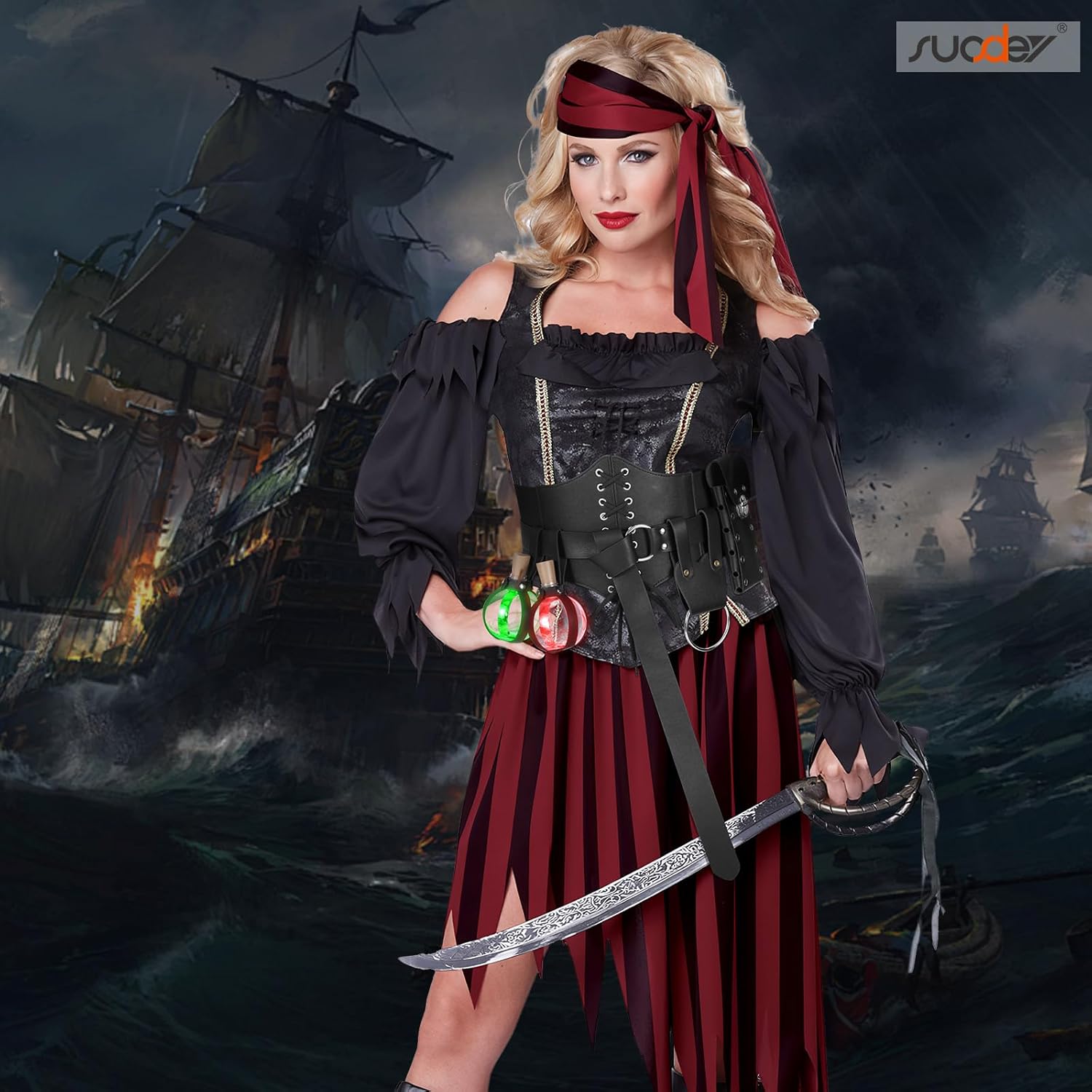 SUOSDEY Renaissance Medieval Belt Corset Bag Set Accessories Witch Potion Bottles Lights Pouch Halloween Cosplay - Image 3