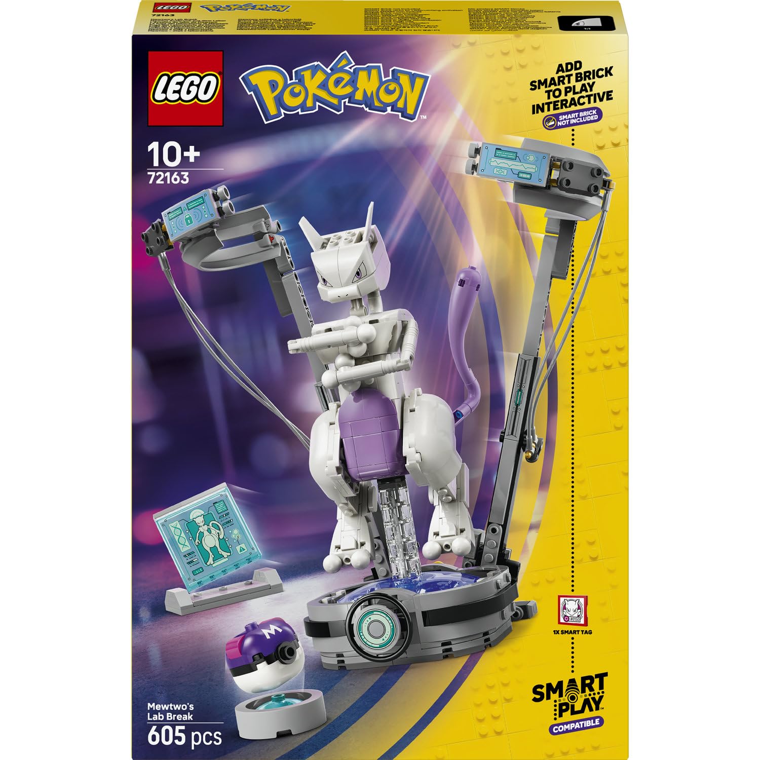 LEGO Pokémon SMART Play: Mewtwo’s Lab Break 72163 | SMART Brick Excluded, Compatible Set incl. 1 Tag, 1 Pokémon Figure, Gift Idea for 10+ Year Old Boys & Girls, 605 Pieces