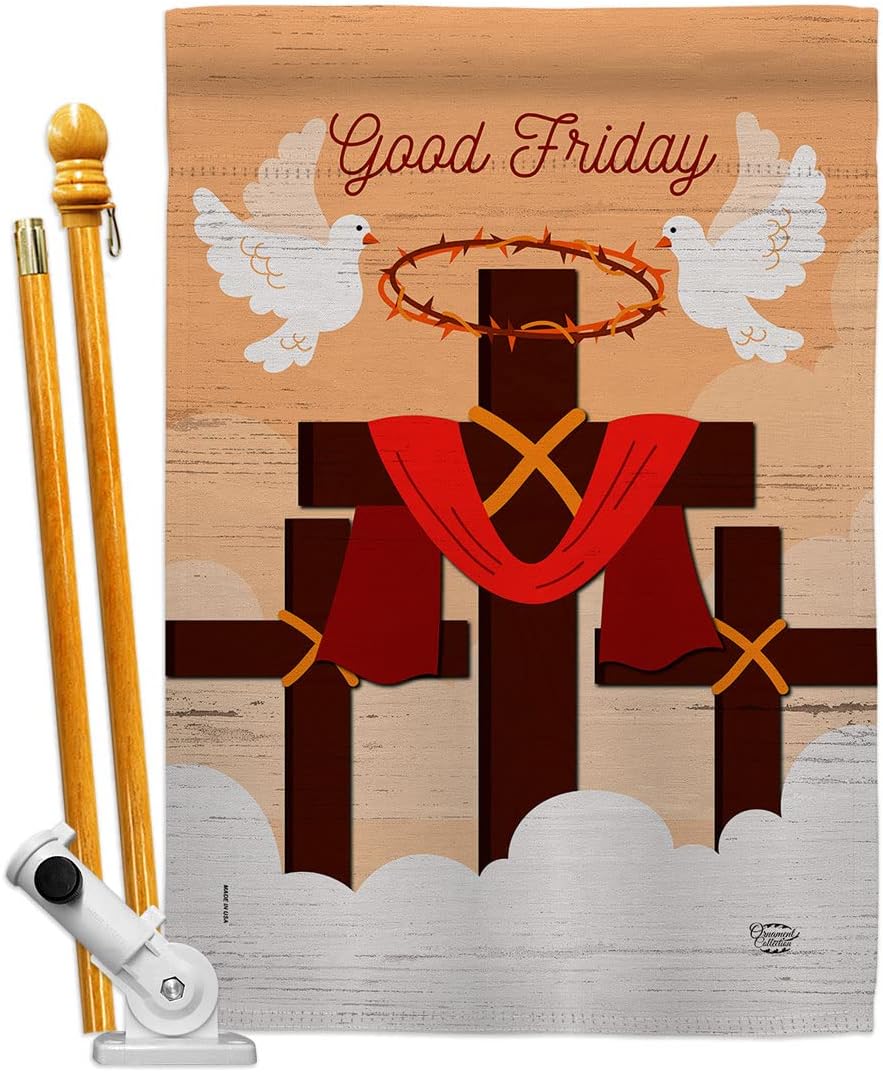 The Good Friday House Flag Eagle Set Religious Faith Hope Grace Peace Dove Christian Religion Easter Small Decorative Gift Yard Banner Made in USA 28 X 40