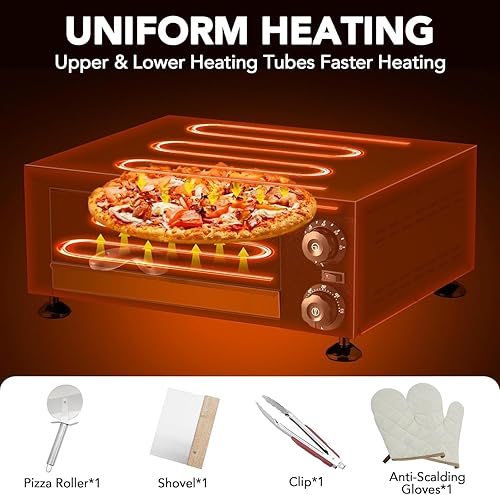 Miniatura 3 de Horno de pizza comercial de alta velocidad de 12 pulgadas 1100 W  Acero inoxidable sellado con temporizador de 60 minutos  para pizzería, camión de