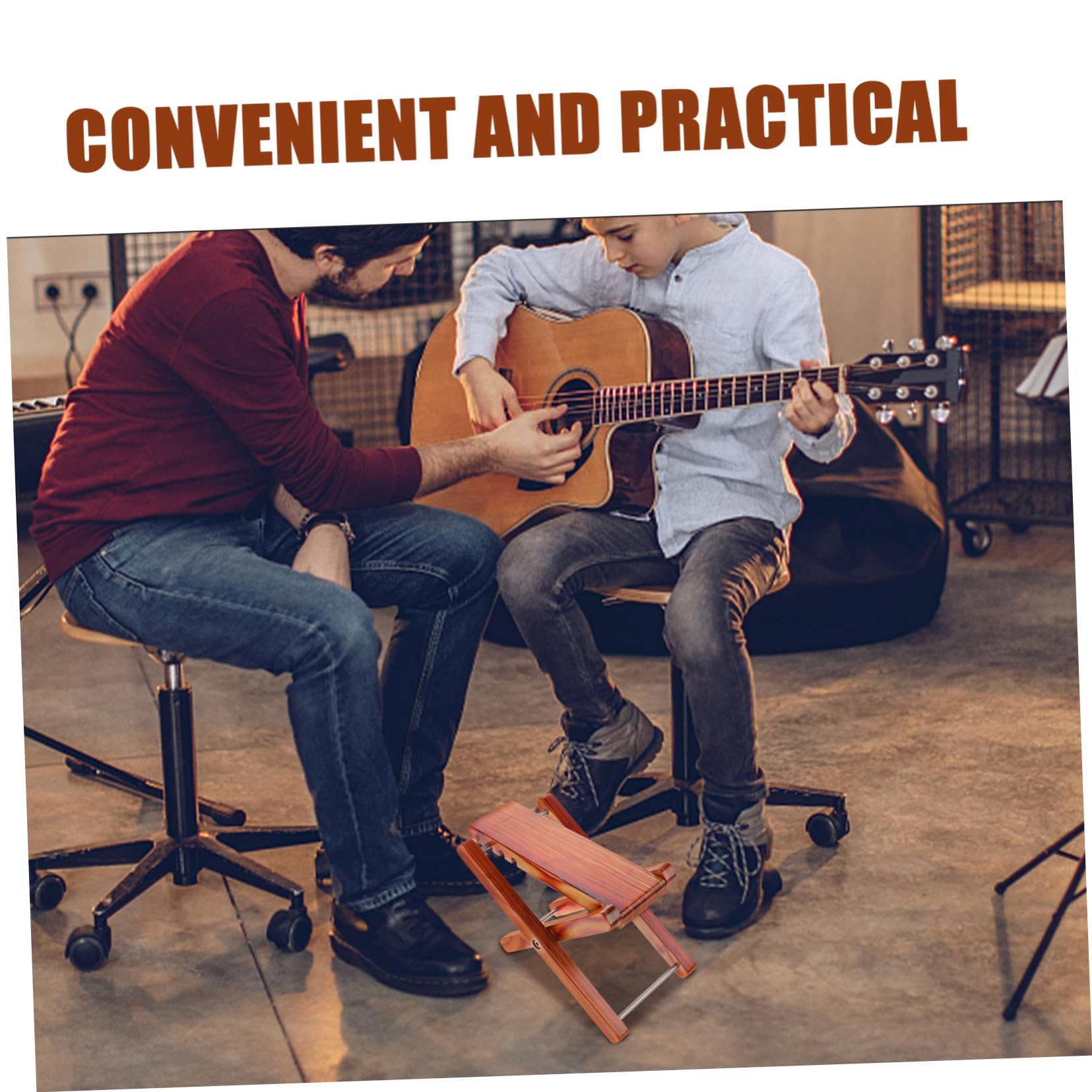 ifundom Poggiapiedi per Chitarra in Bambù e Ferro, Regolabile in 4 Altezze, Pieghevole e Stabile, per Chitarristi Classici in Viaggio
