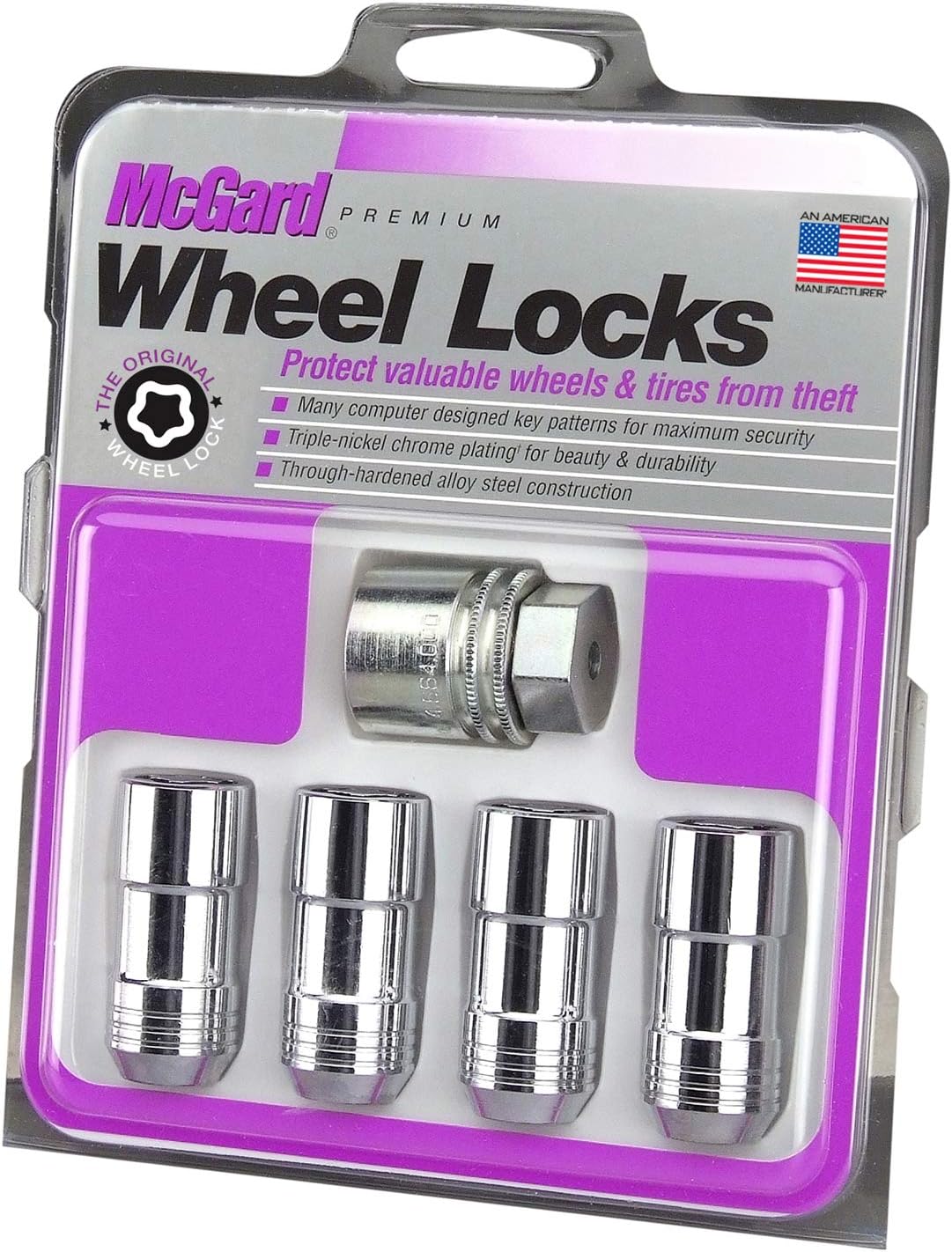 McGard 24160 Chrome Cone Seat Wheel Locks (M12 x 1.75 Thread Size), 4 Locks / 1 Key