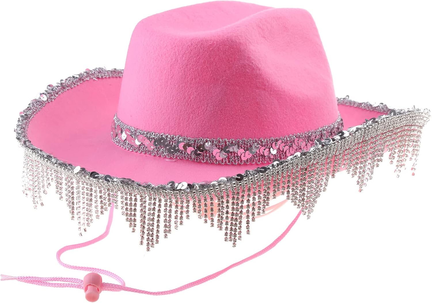 Rhinestones Cowgirl Hats Glitter Cow Girl Hat with Sequins Rhinestones Fringe Adult Size Hat for Party 3 Color