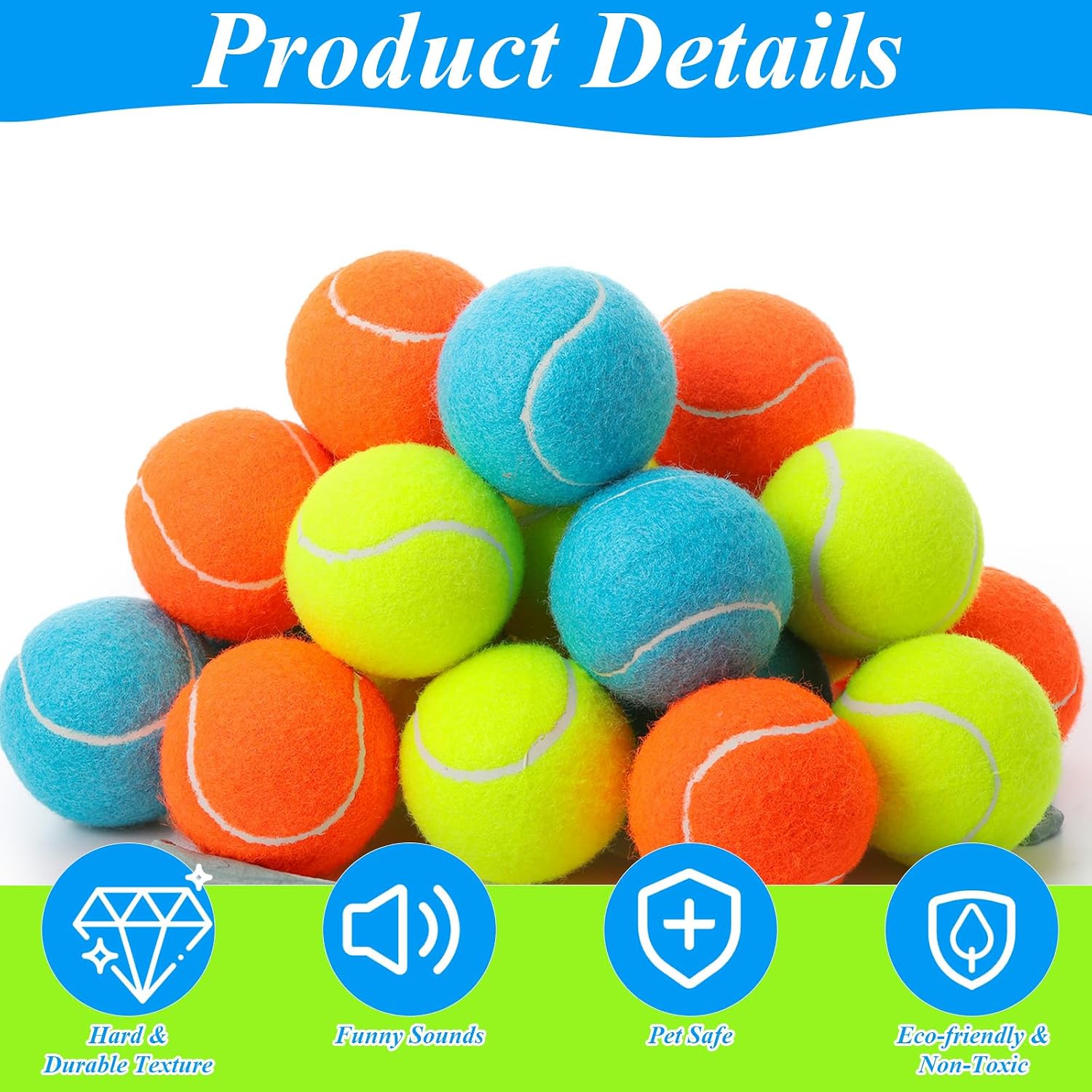 Skylety 24 Pcs 2.5 Inch Squeaky Tennis Balls Bulk for Dogs Bouncy Floatable Tennis Balls Dog Playing Supplies Training Interactive Fetch Toys Indoor and Outdoor for Small Medium Puppy (Three Color)