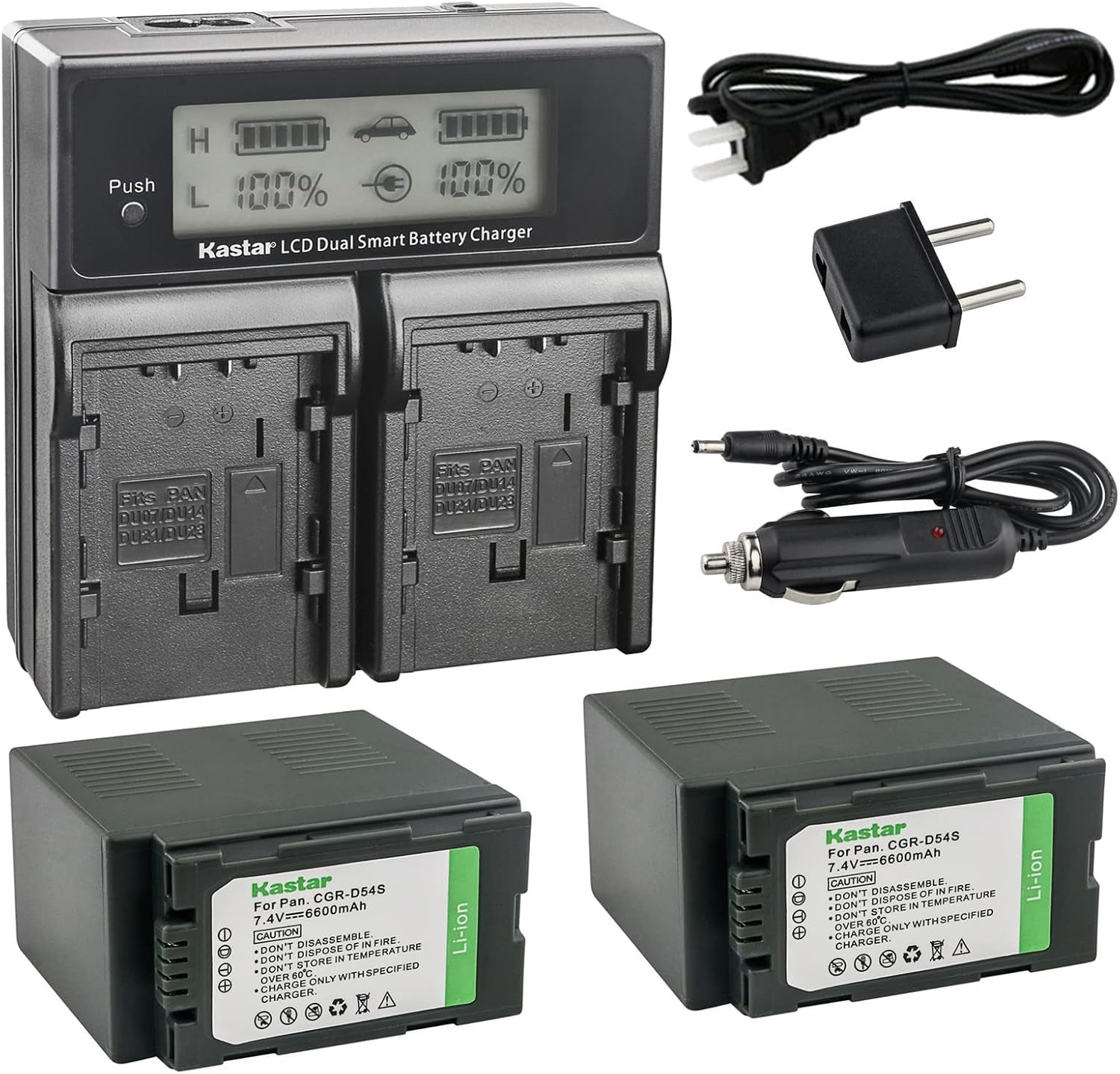 Kastar Dual Fast Charger + Battery 2X Replacement for Panasonic CGR-D54S CGA-D54S AG-AC90 AG-DVC30 DVC32 DVC33 AG-DVC60 AG-DVC62 AG-DVC63 AG-DVC80 AG-DVC180 AG-DVX100 AG-DVX102 AG-HPX170 AG-HPX250