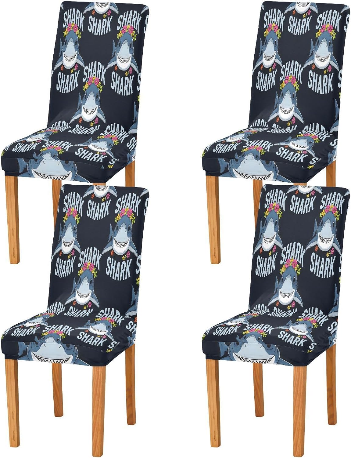 ALAZA Chair Covers for Dining Room, Black Bottomed Shark Pattern Stretch Chair Cover Sets Chair Protector Removable Washable for Ktichen Restaurant Hotel