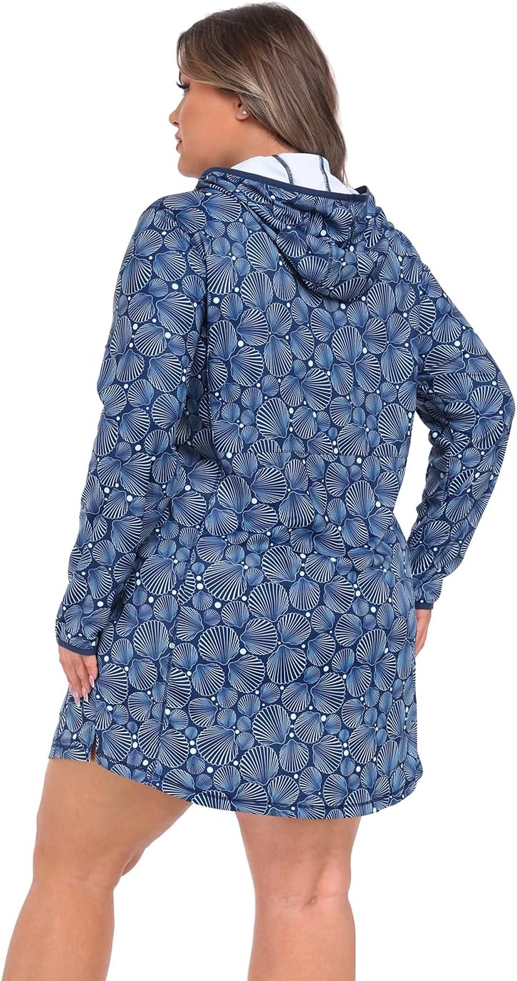 HDE Women's Plus Size Swim Coverup Dress with Hood UPF 50 Long Sleeve Cover Up