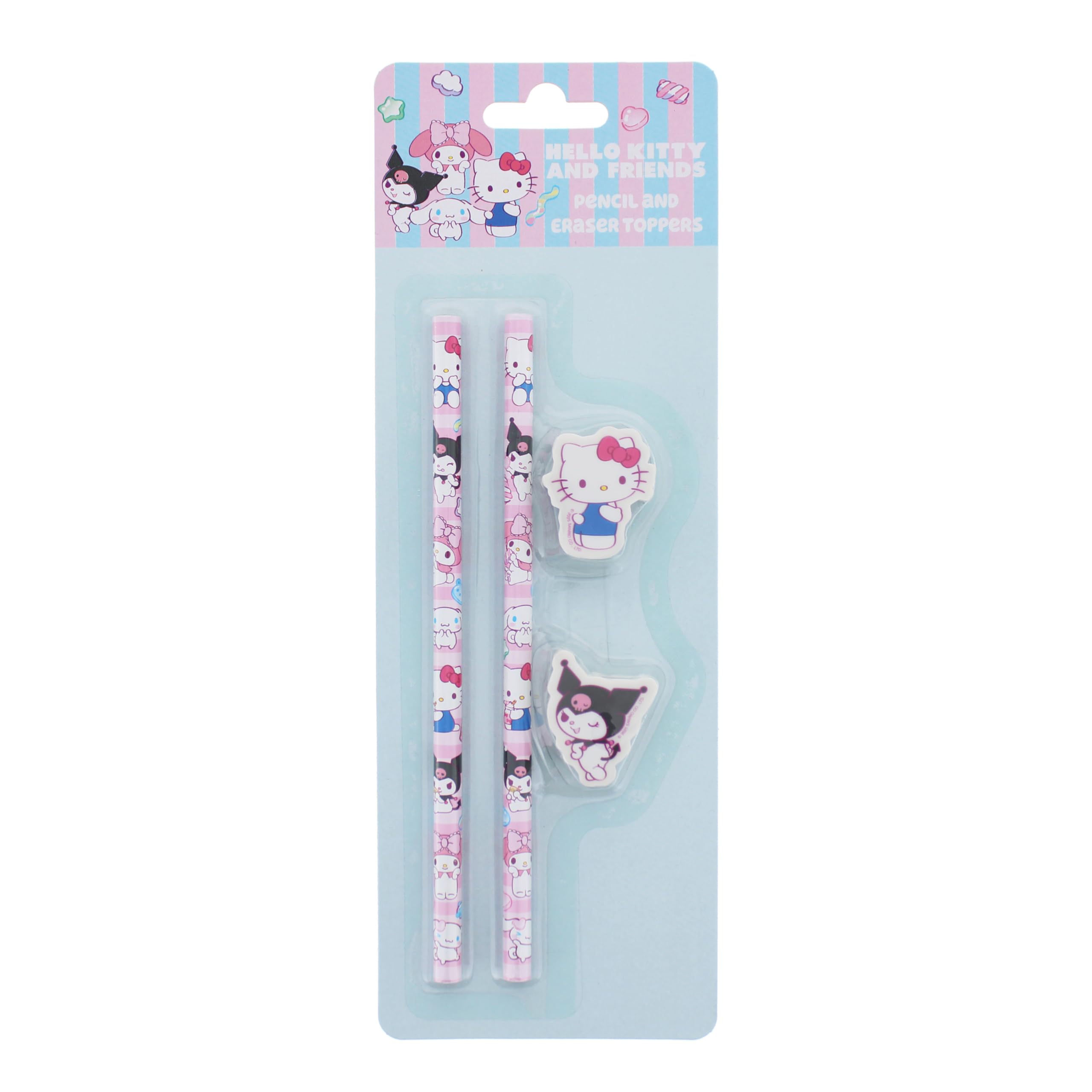 Hello Kitty Pencil Set | Sanrio Stationery Set | 2 Pencils with Eraser Toppers | Hello Kitty and Friends Gifts | Cute Kawaii Supplies