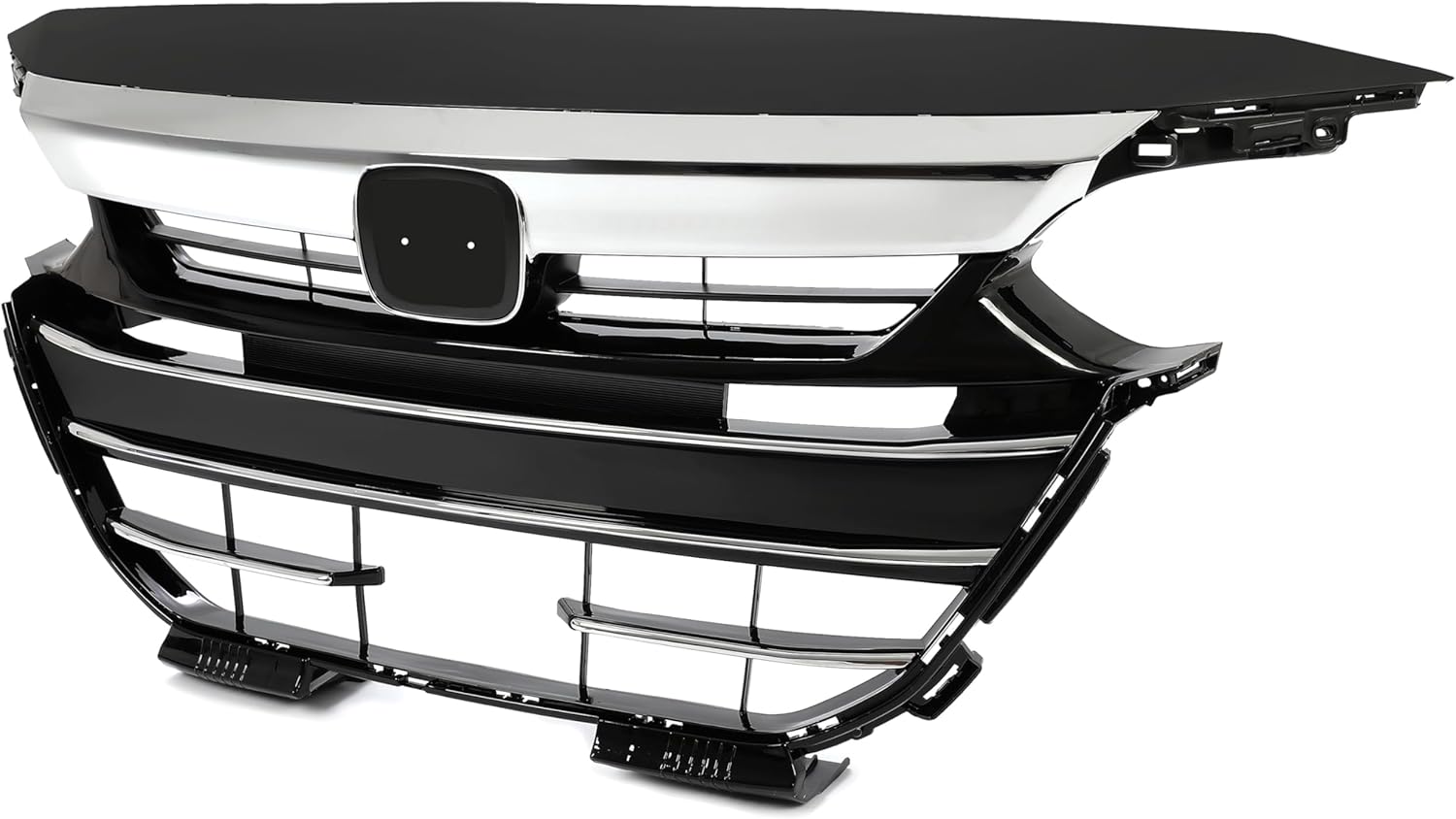 HECASA Front Grille+Grille Trim+Upper Grille Cover+Lower Grille Compatible with 2021-2022 Honda Accord Grill Set 4PCS Chrome Painted Plastic Silvery+Black