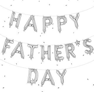 Fathers Day Decorations Balloons Banner Bunting, Happy Fathers Day Decorations, 16" Foil Letter Hanging Decoration, Waterproof Party Kit for Dad's Celebration for Father's Days Party (silver)