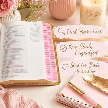 Mnixy 90-Piece Pink Bible Index Tabs, Large Print Old and New Testament