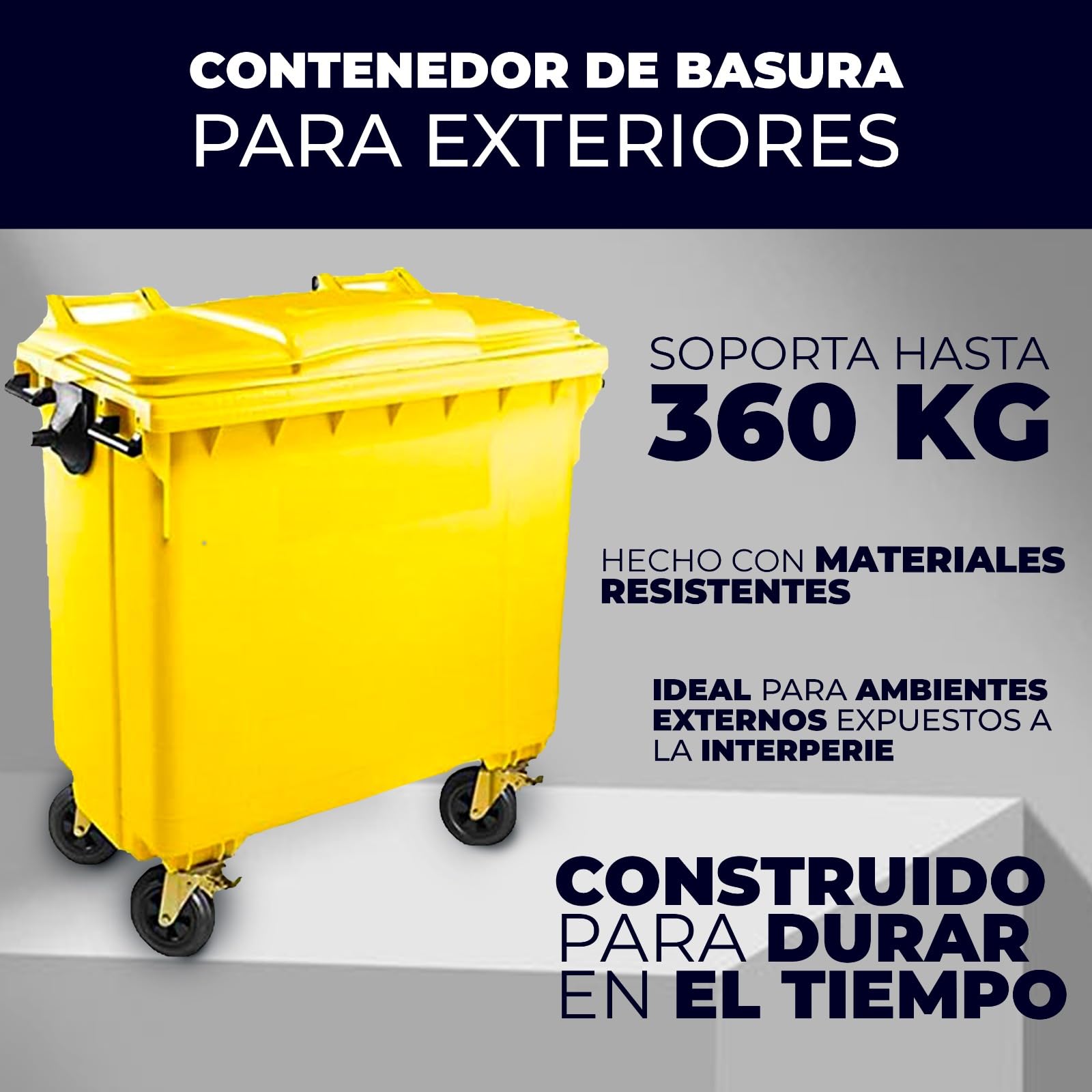 SSI Contenedor de Basura 770L con Tapa Plana - Ruedas con Freno, Desagüe Inferior, Cumple Normativa EN-840, Ideal para Grandes Volúmenes de Residuos y Reciclaje en Exteriores (Amarillo, 770 litros)