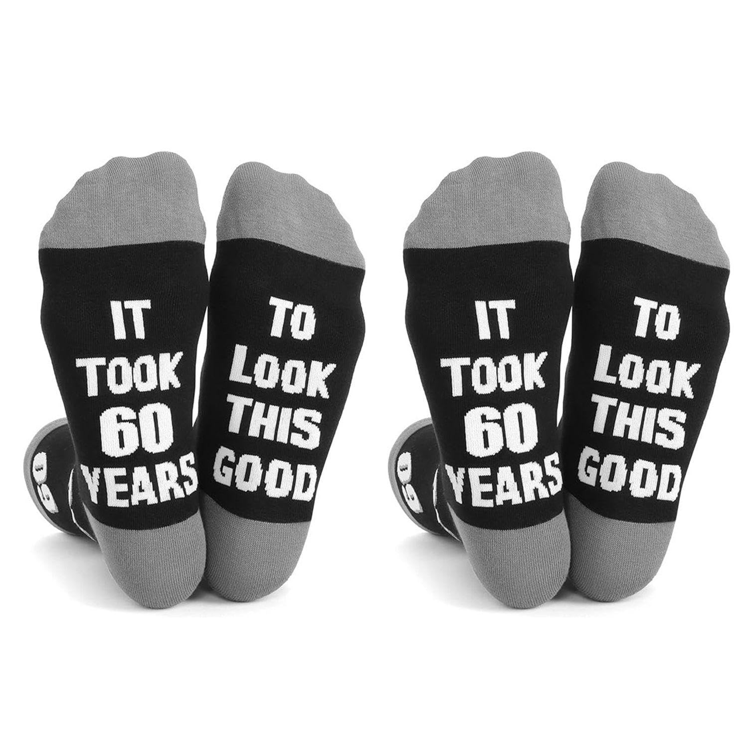 Vehyegoi Unisex Black 2 Pairs Of Creative Letter-Printed Socks, Cotton Mid-Calf Socks, Fun Gift Socks, Men’s And Women’s Cotton Socks, A Gift For A 60-Year-Old Elder