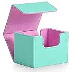 ZLCA Card Deck Box for Trading Cards, MTG Commander Deck Box Holds 120+ Single Sleeved Cards, Leather Magnetic Card Storage Case Fits for TCG CCG (Turquois& Pink)