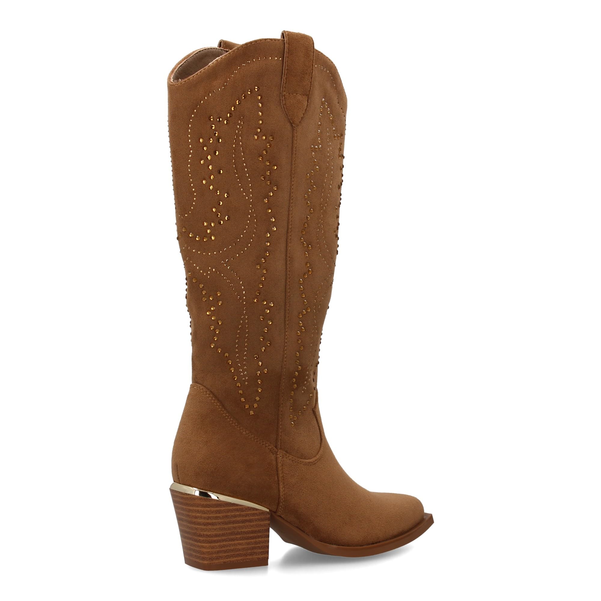 Botas de Mujer con Diseno de Brillantes en la Cana, Tacon Cubano de 6cm. Estilo Cowboy con Cierre de Cremallera.