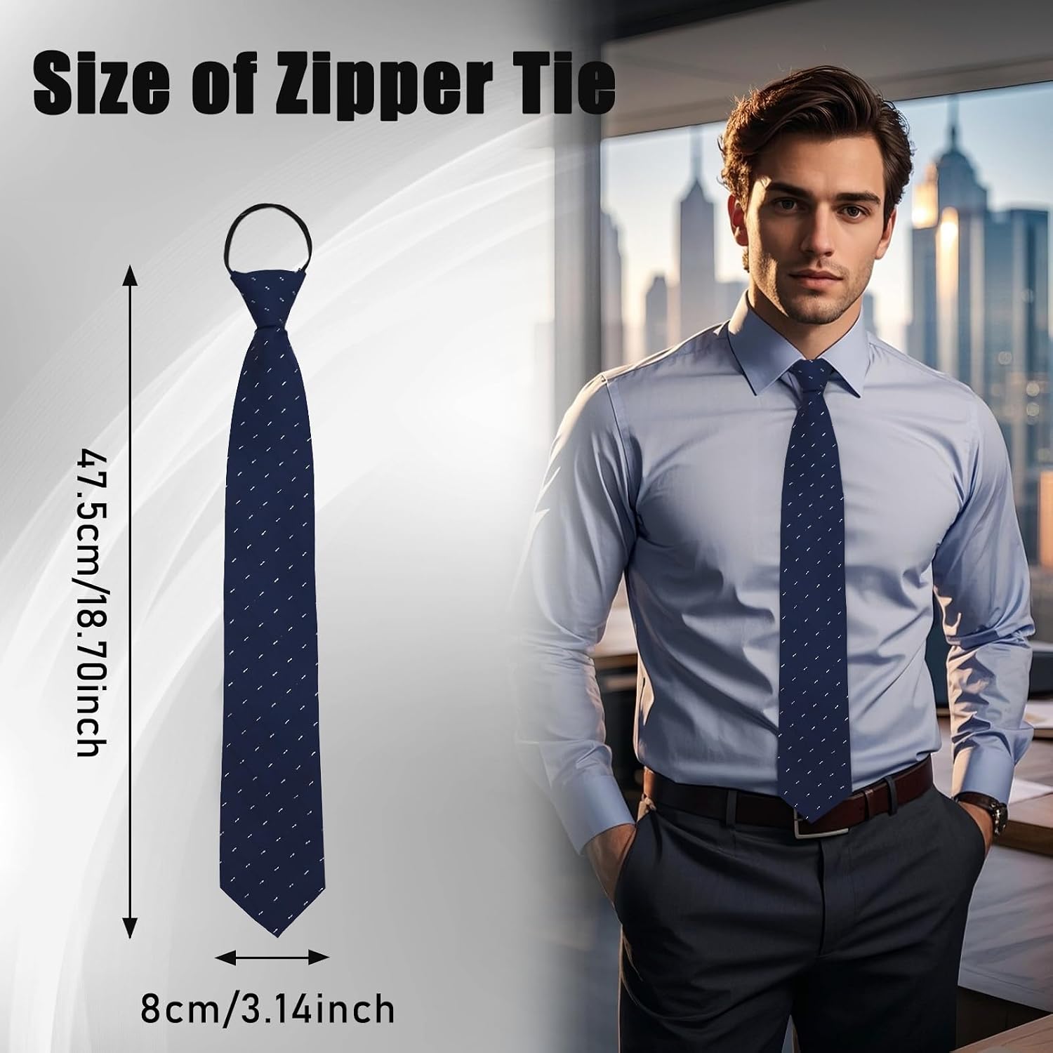 Mens Zipper Tie Pre-tied Solid Color Neck Ties for Men Striped Necktie for Business Prom