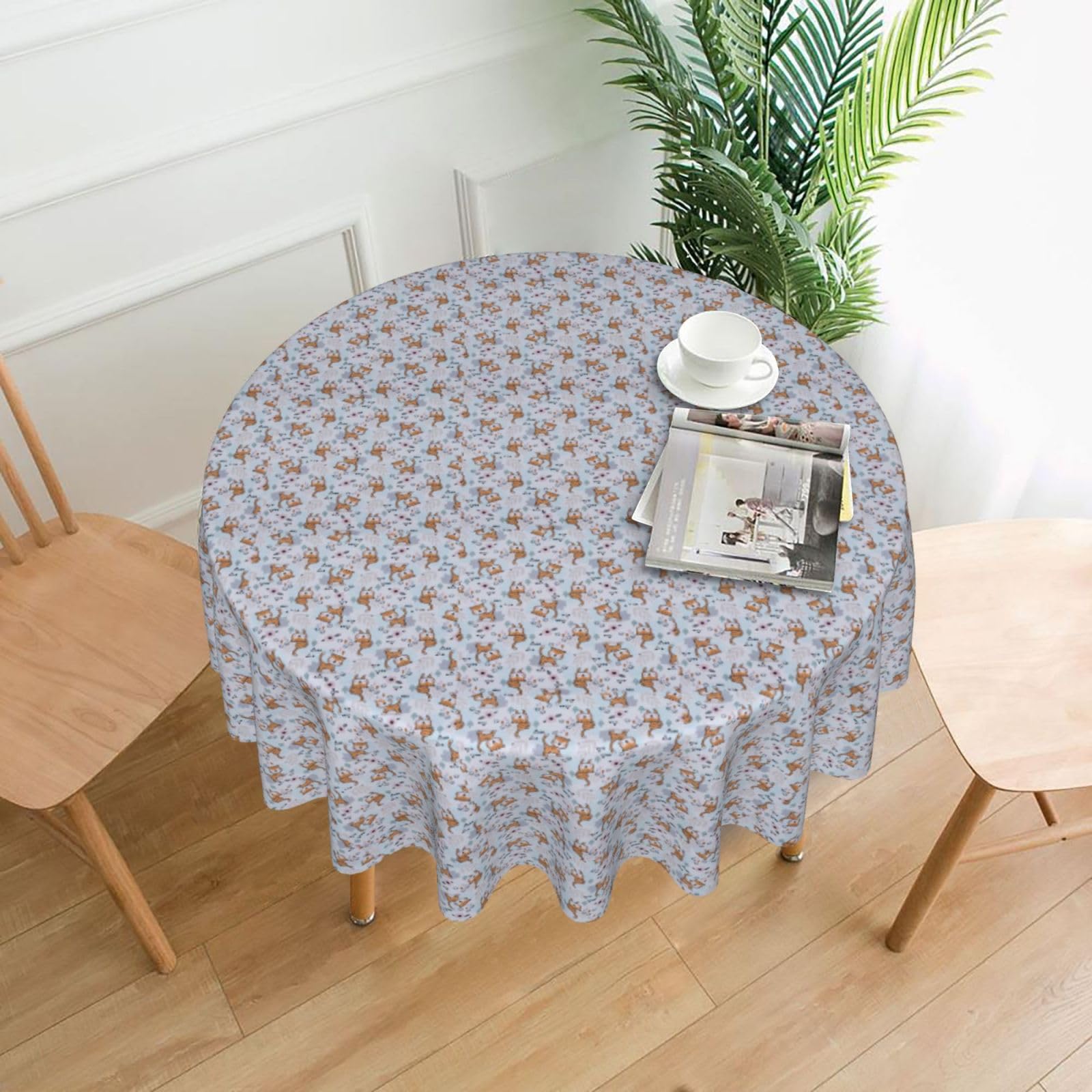 Nbtghga Llama Cartoon Pattern Print Tablecloth Round Border Table Cloth Cover Decorative For Party Holiday Dinning Tabletop Home