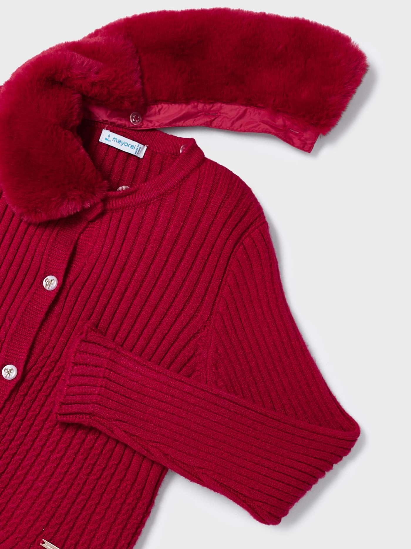 Mayoral Cardigan Tricot Colletto pell per Bambine e Ragazze Rosso 3 Anni (98cm)