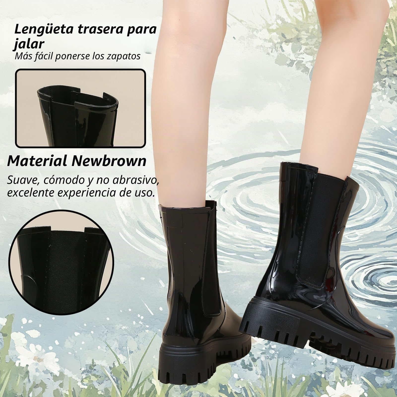 AONETIGER Botas de Agua Mujer Chelsea Goma Impermeables 36-41 EU