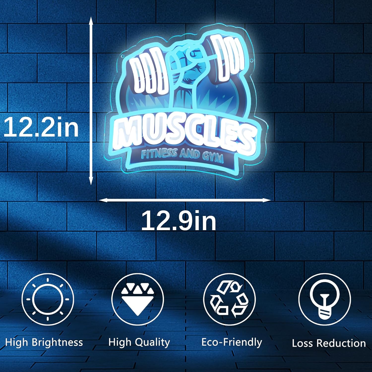 Gym Neon Lights Muscles Neon signs for Home,Bedroom,Sports-themed Spaces,Club,Party Gift Art for Boys Girls Sports Fans- 12.91 x 12.2IN-USB Powered-Acrylic