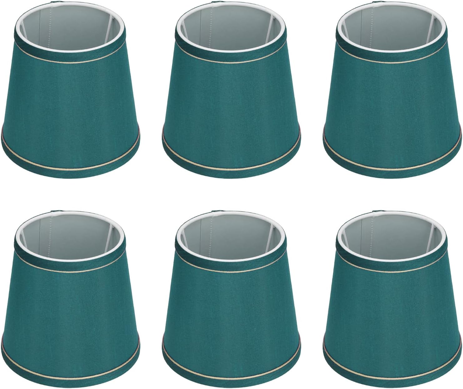 6PCS Small Lamp Shade, E14 Fabric Modern Lampshade with Golden Rim, Vintage Table Lamp Cover Replacement for Table Wall Floor Lamps, Pendant Light, Chandeliers, Home Decor 4.3x5.9x5.5in (Dark Green)