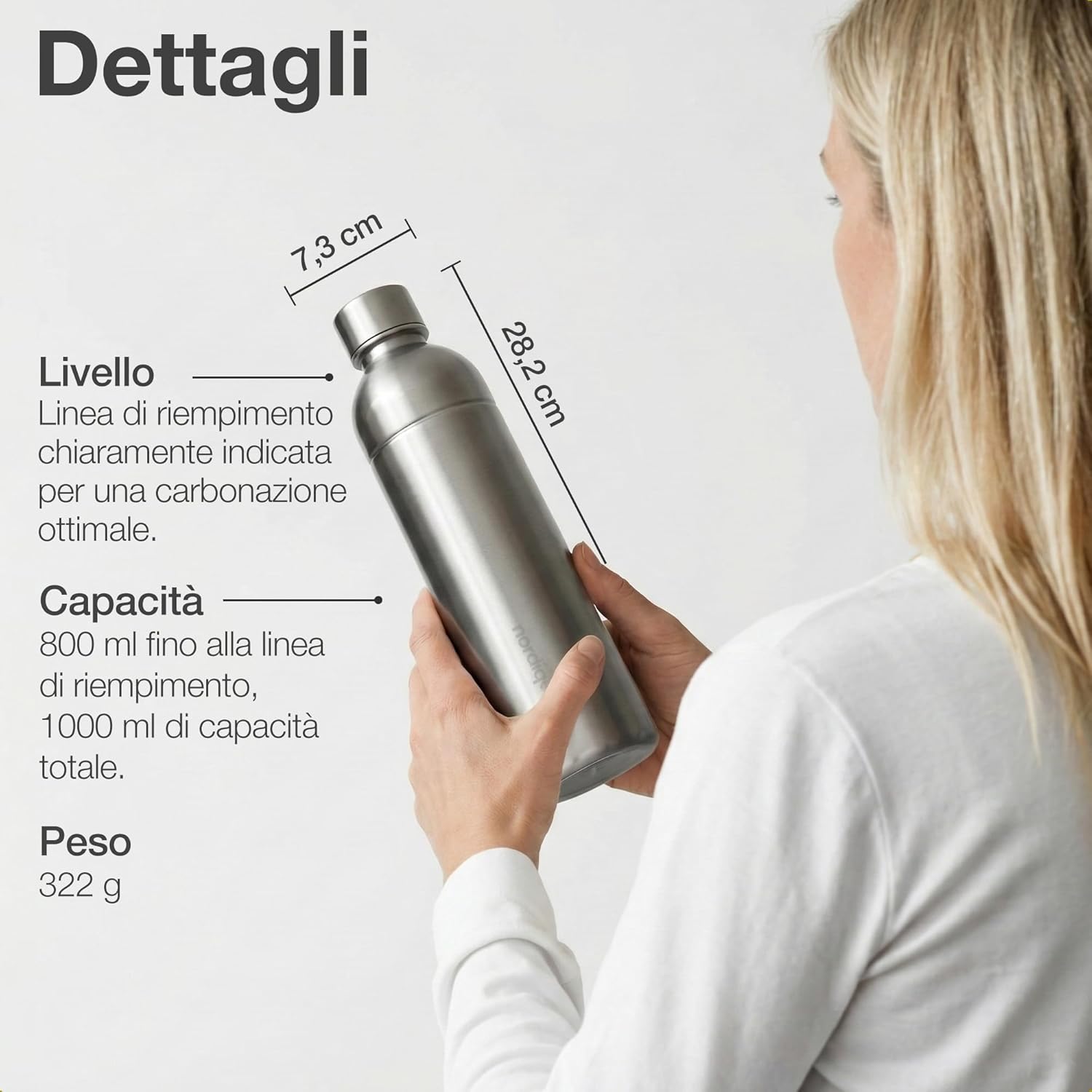 Stainless Steel Carbonating Bottle 33 oz | Compatible with Aarke Carbonator 3, SodaStream Duo & Plastic Bottles | Not for models Aqua Fizz & Jet | No Expiry | Plastic-Free