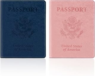 2 Pack Passport Holder for Travel, Passport Cover for Women, Leather Passport Holder Book Cover Case Bag Wallet Travel Document Holder Cruise Ship Study Abroad Essentials Must Haves(Dark Blue+Rose)