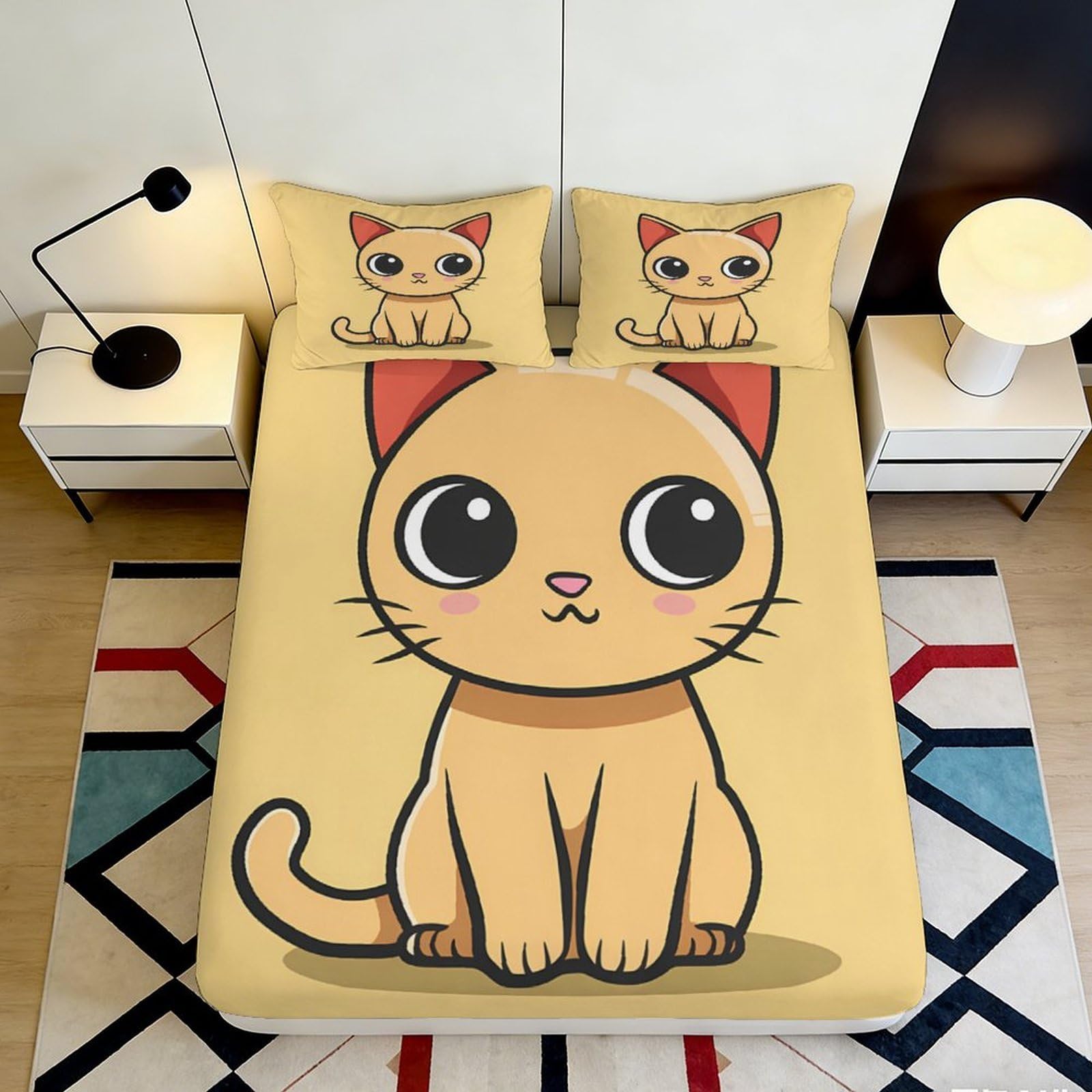 Jqzkxnhpbr Style-10 3D Printed Cute Cat Fitted Sheet Microfiber Soft Breathable Cartoon Kitten Mattress Cover For Bedroom Decor 90X200x25cm