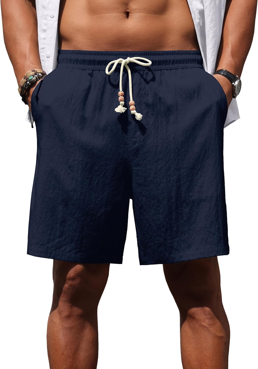 Sailwind Men’s Linen Shorts Casual Summer Elastic Waist Drawstring Lightweight Beach Vacation Shorts with Pockets - Image 2
