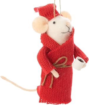 Night Cap Mouse Christmas Decoration, Morning Coffee Holiday Ornament