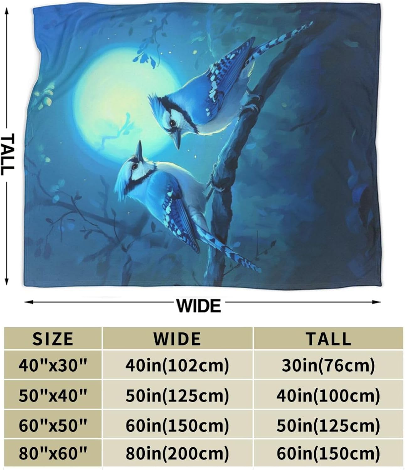 Blue Jays Birds Print Super Soft Flannel Blanket Throws for Bed Sofa Room Decor Women Men Gift 60"x50"