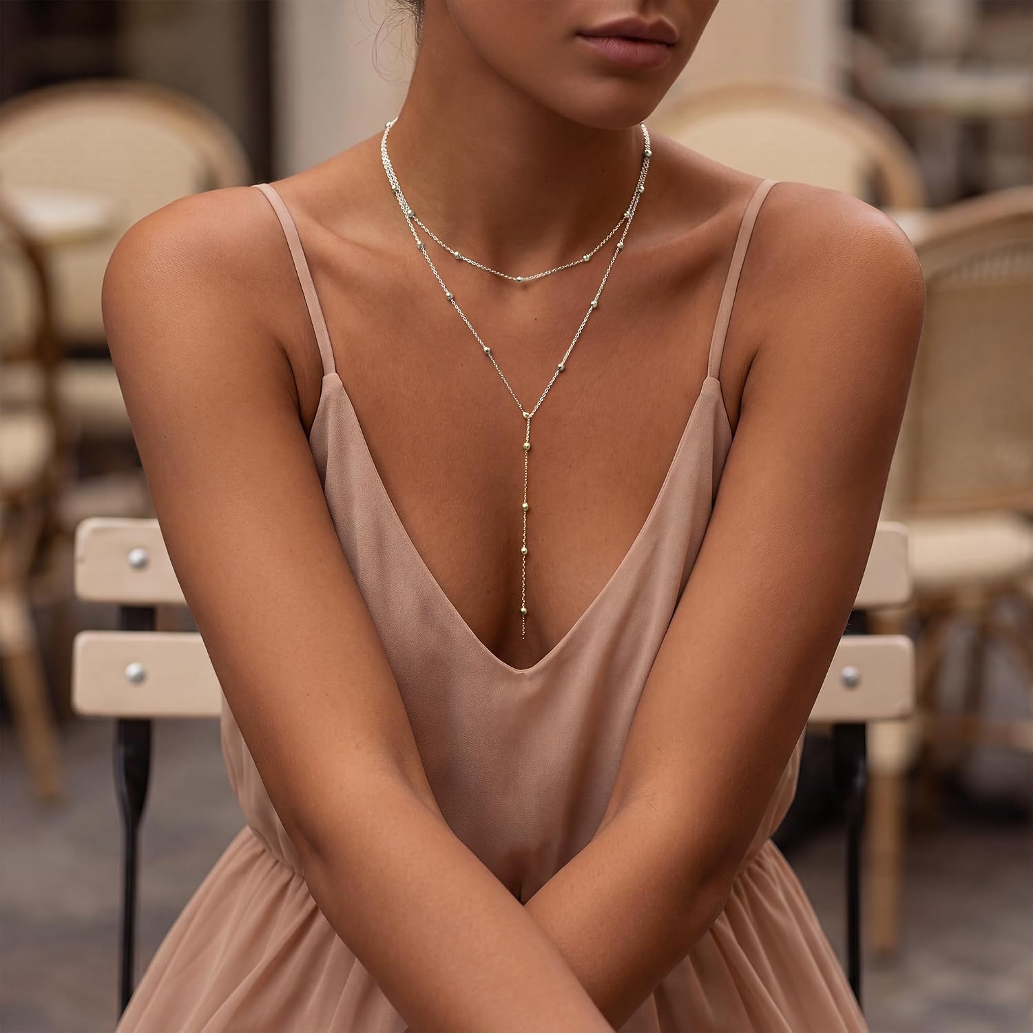 14K Gold/Silver Plated Lariat Necklaces for Women, Long Dainty Y-Shaped Chain Necklace Layering Simple Beach Prom Wedding Choker Necklaces Fashion Jewelry Gift