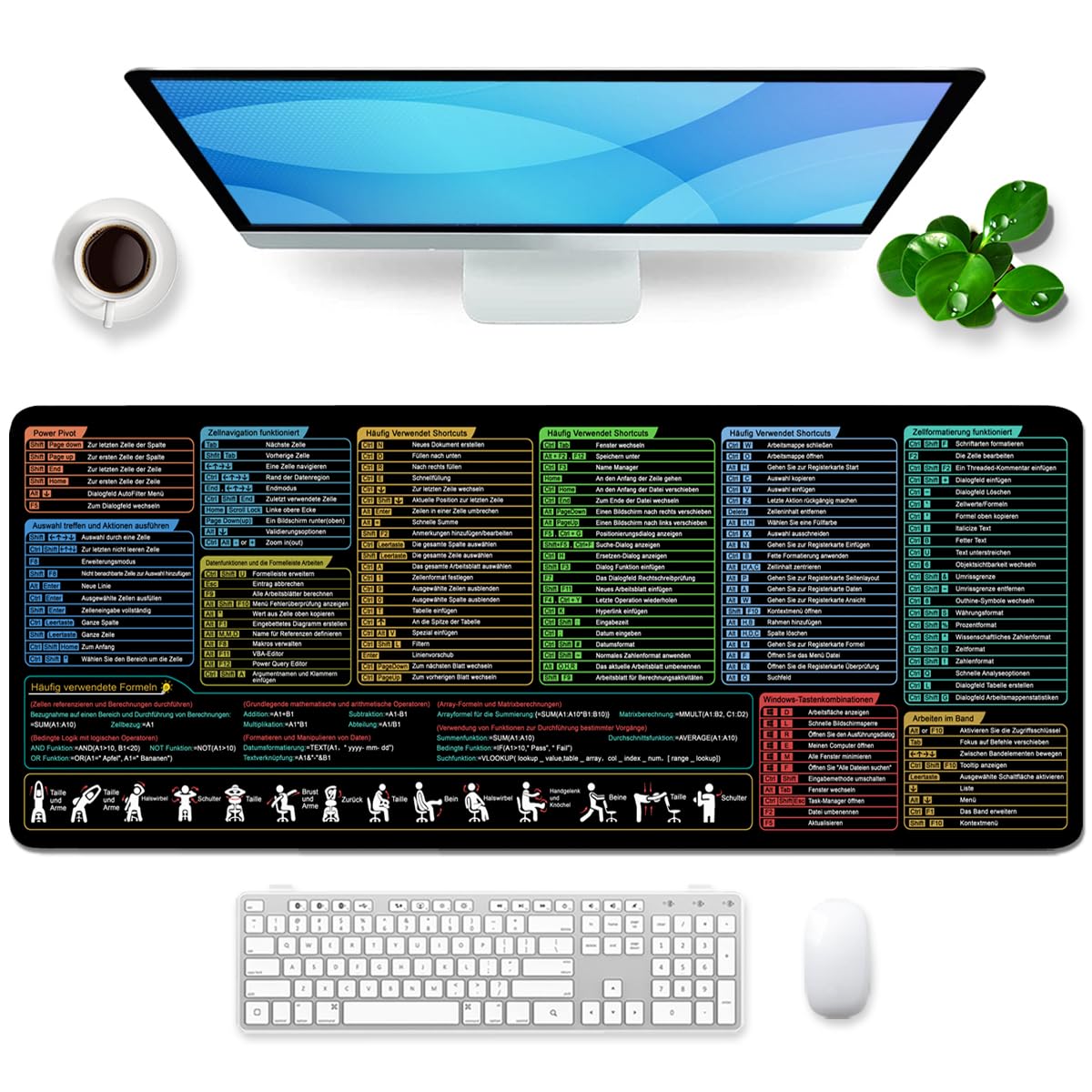 Excel Mauspad Deutsch Schreibtischunterlage Gaming Mauspad Groß XL Desk Pad Bürozubehör Desk Mat Mousepad 80x30 cm (Deutsch)