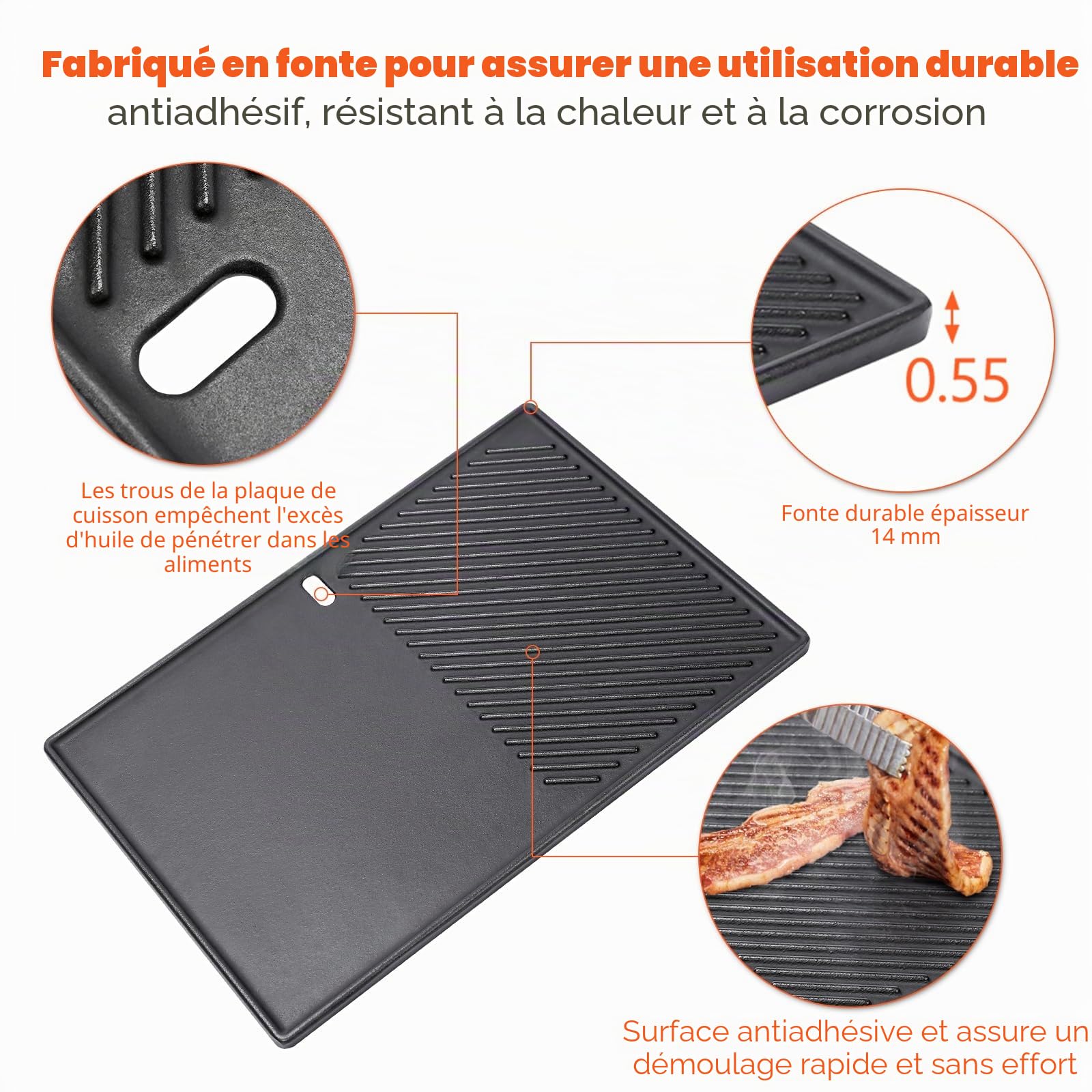 GFTIME Plancha de Plaque Cuisson 43cm x 31cm Fonte pour Landmann Triton 3/4, Enders Boston 4, Monroe PRO 4