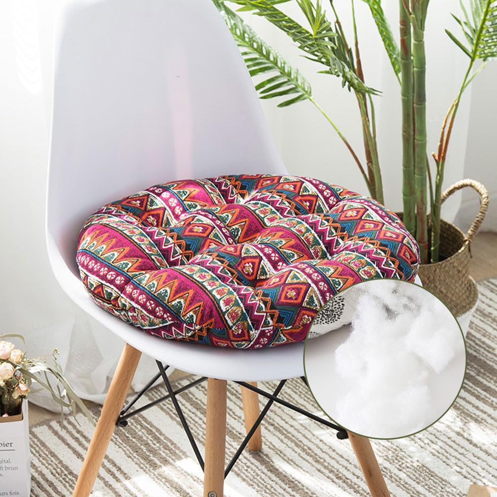 Surwin Cuscino Rotondo Cotone e Canapa, Cuscino Meditazione Materasso da Pavimento Cuscini per Esterno Cuscino Yoga per Soggiorno, Camera da Letto, Patio e Altro (50x50cm,Rosso Boho)